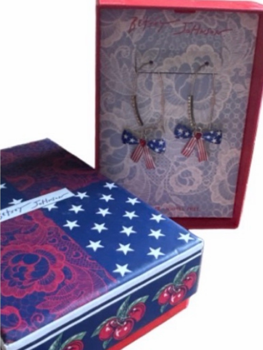 Betsey Johnson Blue, Red & White Star Bow Drop Earrings